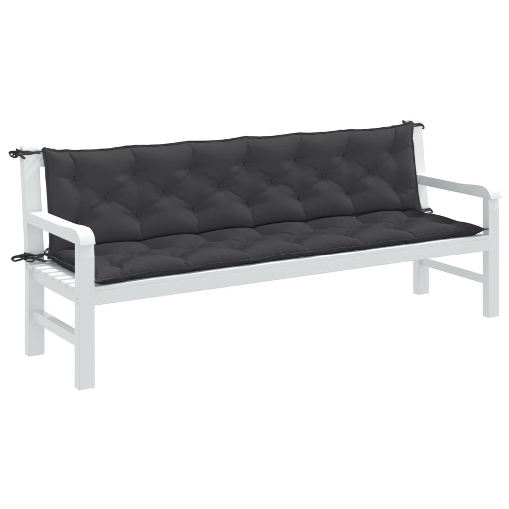 Two anthracite melange garden bench cushions, each 78.7x19.7x2.8 inches, with ties.