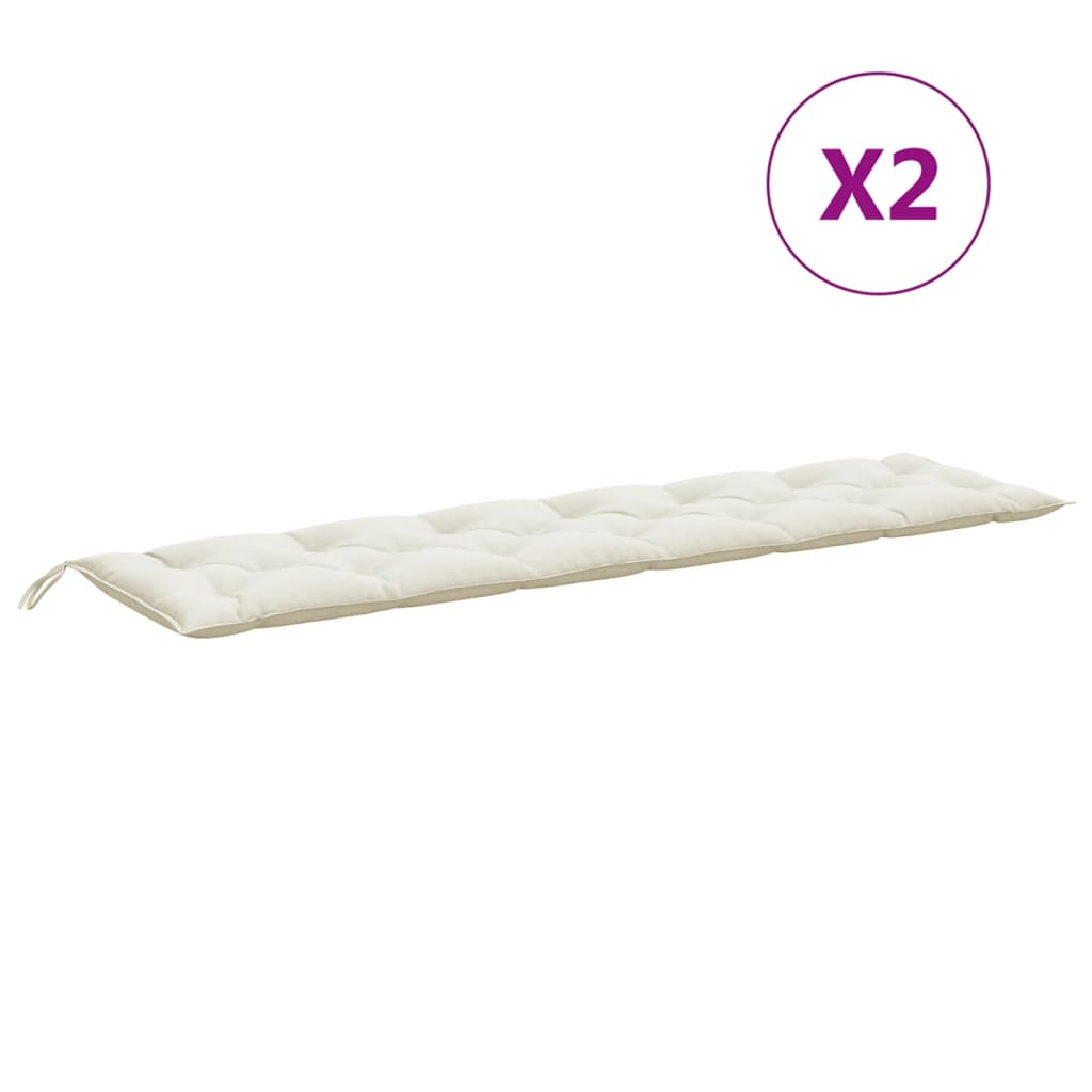 Two cream melange fabric garden bench cushions, 78.7x19.7x2.8 inches each, with ties.