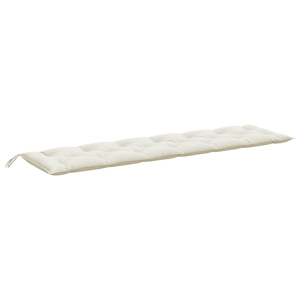 Cream melange fabric garden bench cushions, 2-pack, with tufted design and corner ties.