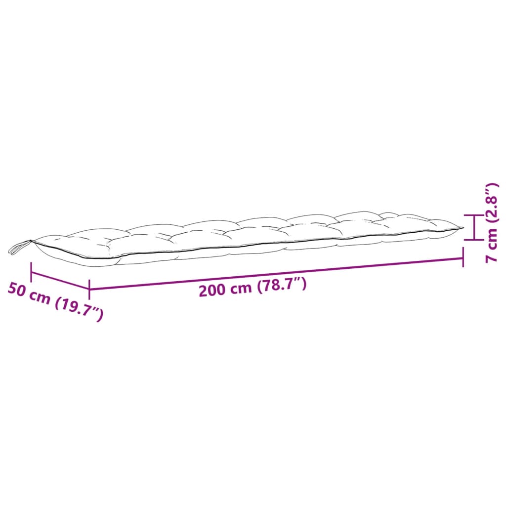 Two cream melange fabric garden bench cushions, each 78.7 x 19.7 x 2.8 inches, with corner ties.