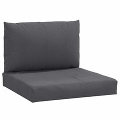 Two-piece anthracite melange pallet cushions with polyester fabric seat and back.