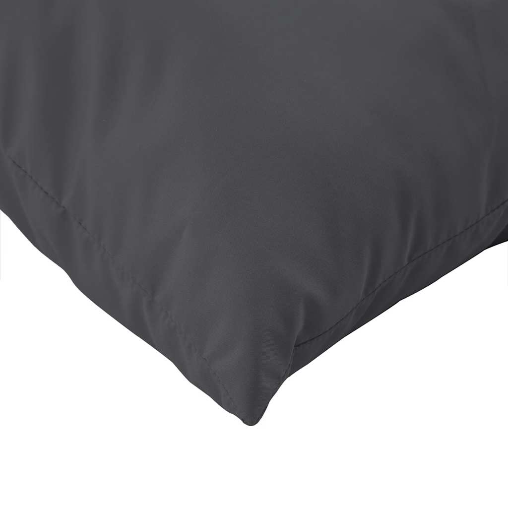 Two anthracite melange polyester pallet cushions, one seat and one back, shown from corner view.