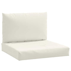 Two cream melange polyester cushions for pallets, one seat and one back.