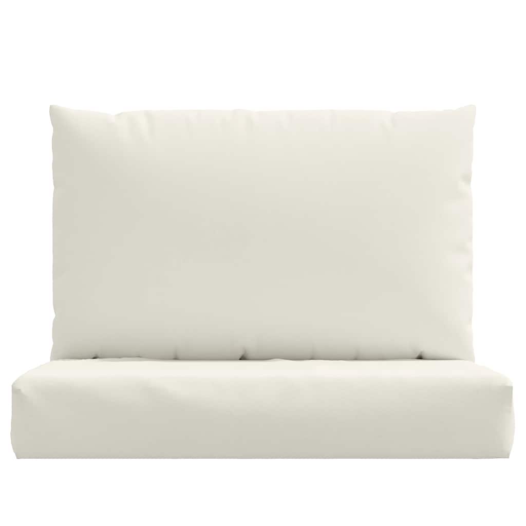Two cream melange polyester cushions for pallets, one seat and one back.
