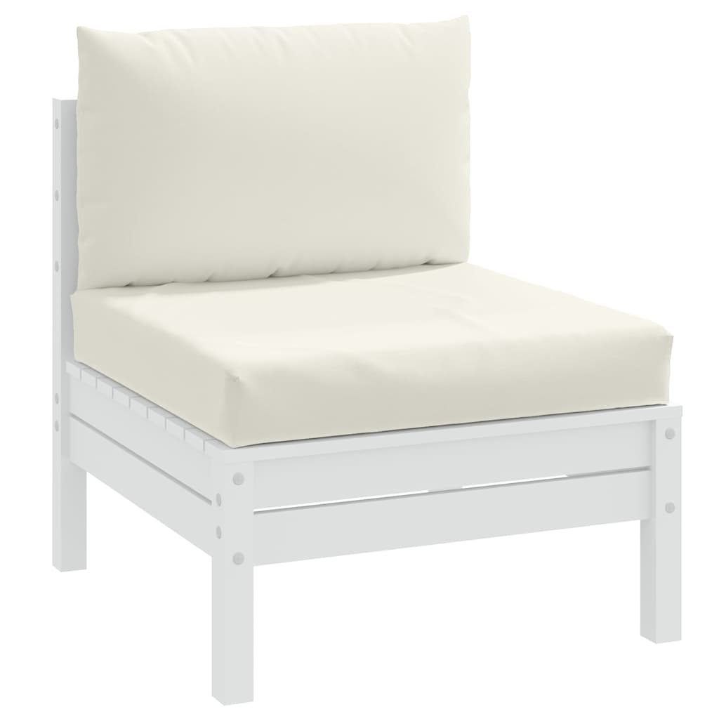 Two cream melange polyester cushions for pallet furniture, one seat and one back.