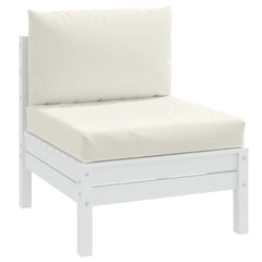 Two cream melange polyester cushions for pallet furniture, one seat and one back.