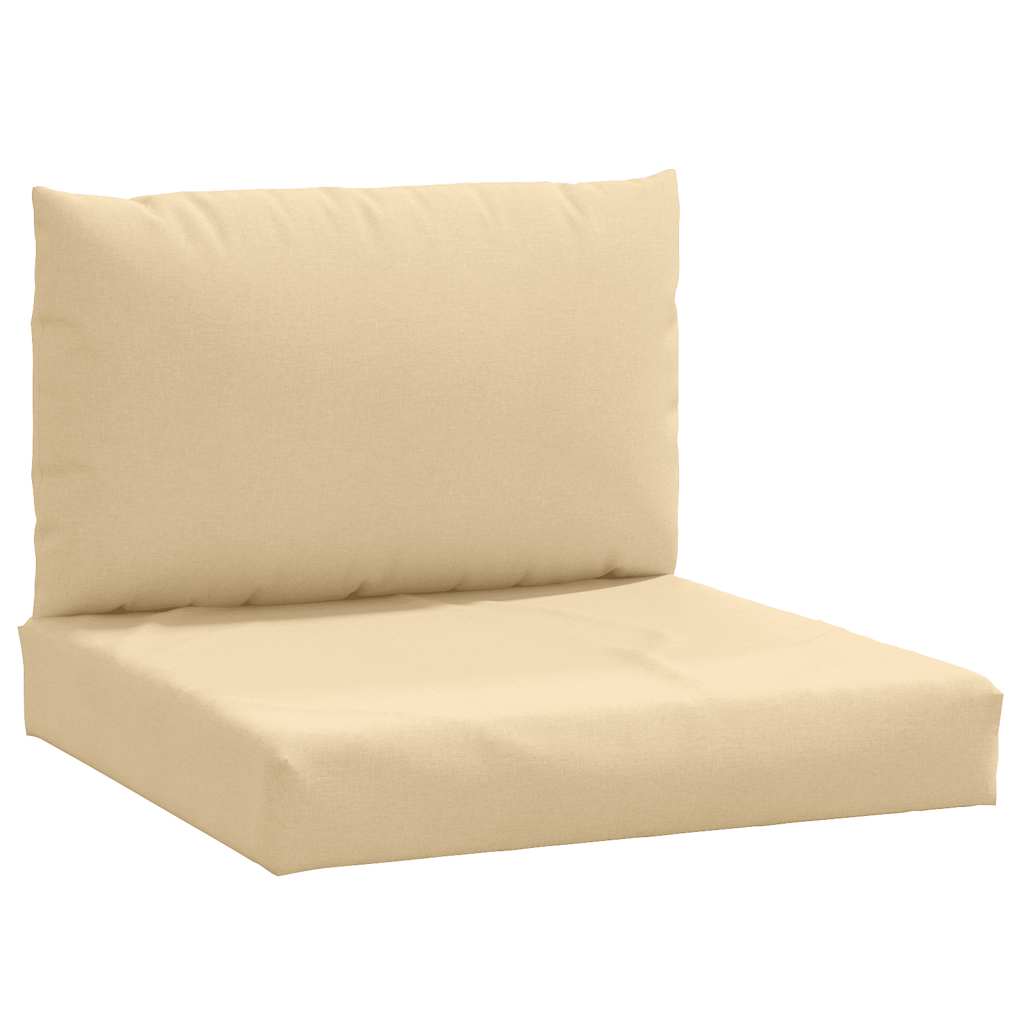 Beige polyester pallet cushions, 2-piece set with seat and back pillows.