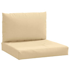 Beige polyester pallet cushions, 2-piece set with seat and back pillows.