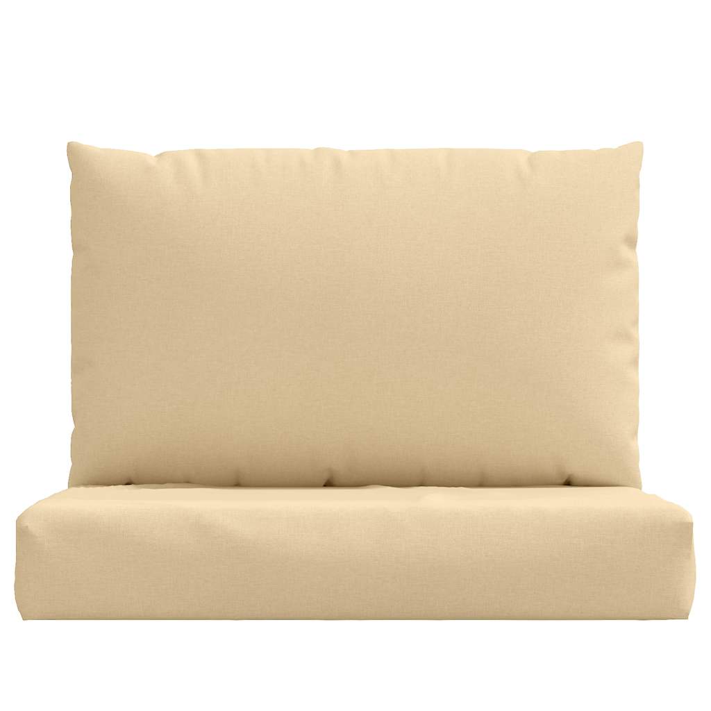Two beige polyester cushions for pallets: one square seat and one rectangular back.
