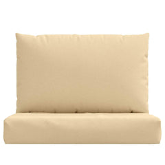 Two beige polyester cushions for pallets: one square seat and one rectangular back.