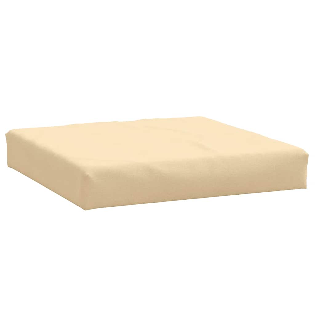 Two beige polyester cushions, one square seat and one rectangular back, for pallet furniture.