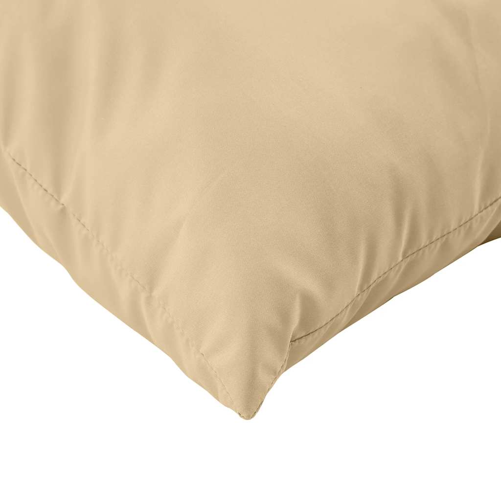 Two beige polyester cushions for pallets, one square seat and one rectangular back.