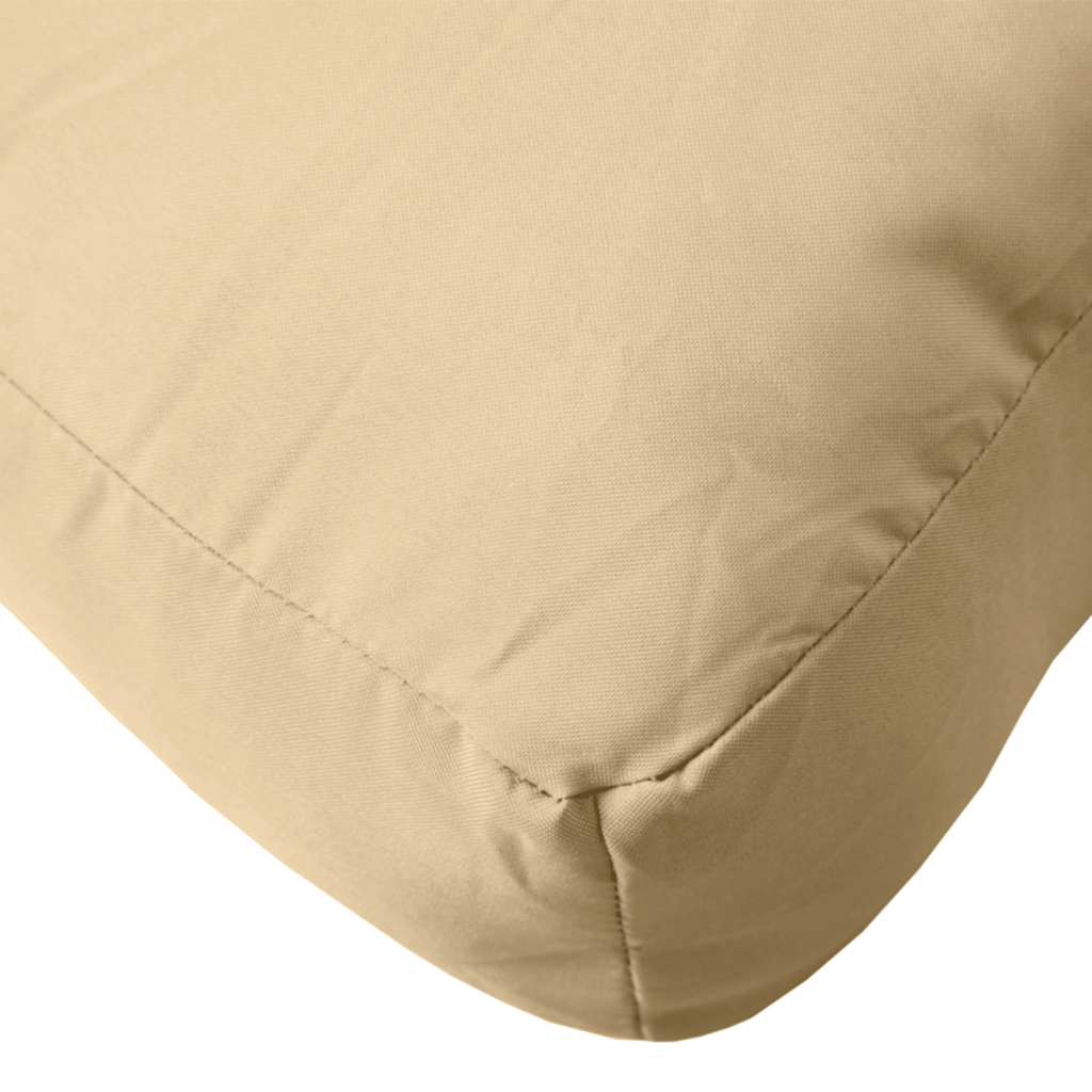 Two beige polyester pallet cushions, one square seat and one rectangular back, in a 2-piece set.