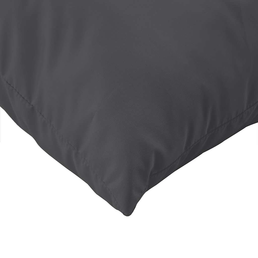 Three-piece anthracite melange fabric pallet cushions for outdoor seating.