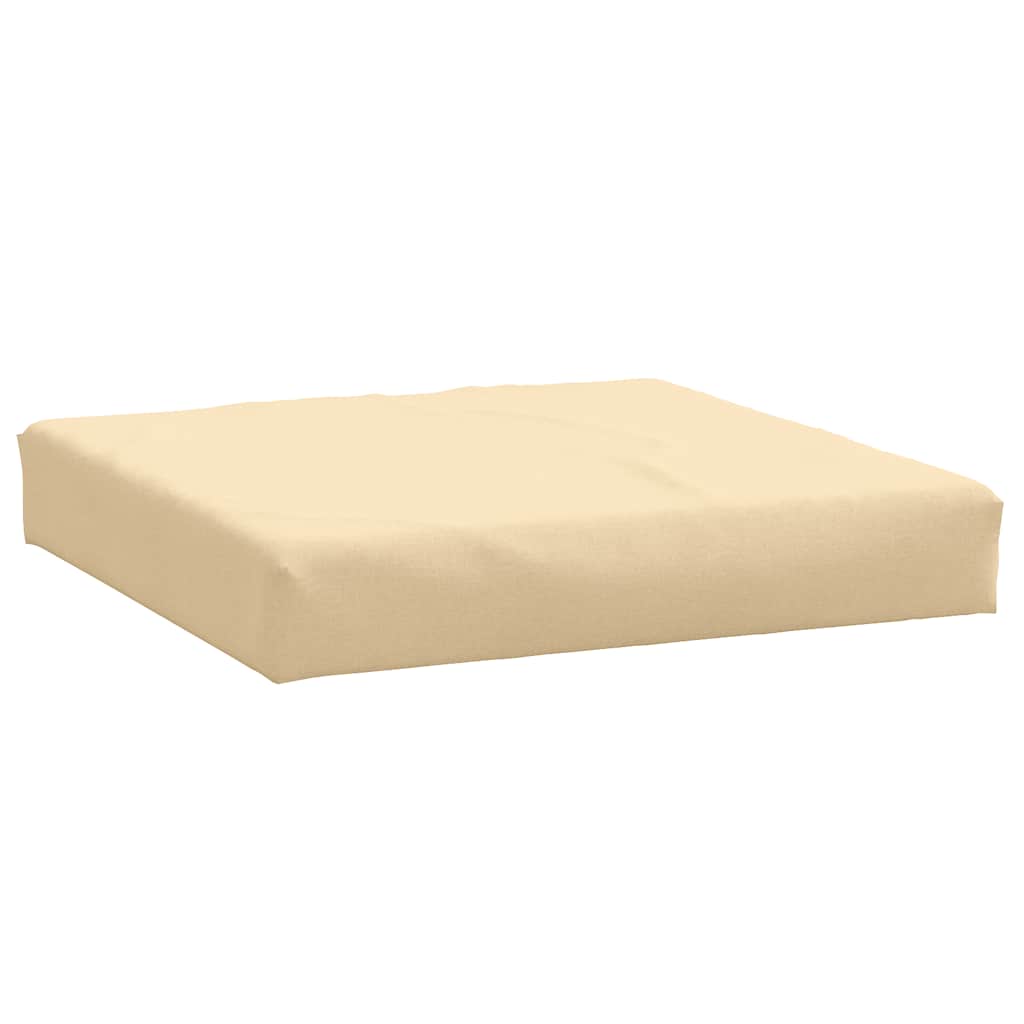 Beige polyester pallet cushion measuring 23.6x23.6x3.7 inches.