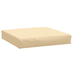 Beige polyester pallet cushion measuring 23.6x23.6x3.7 inches.