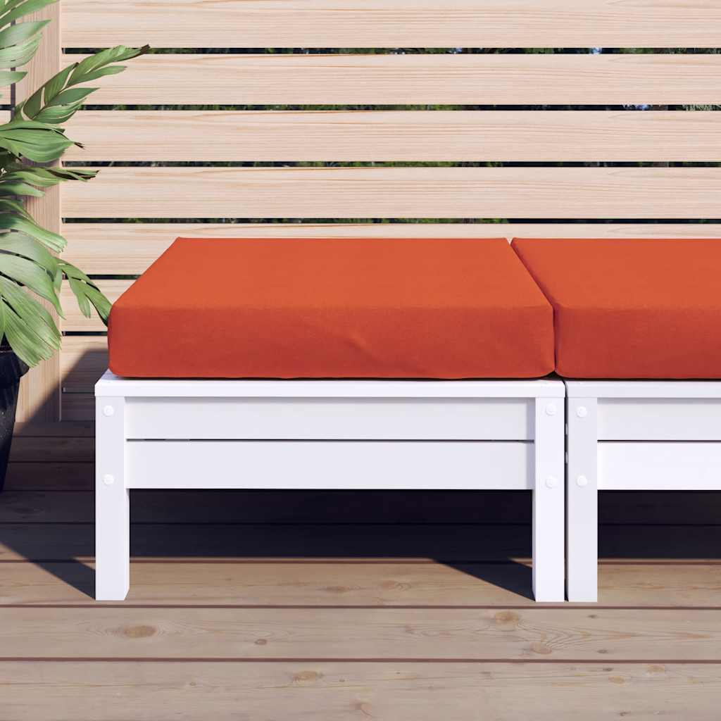 Red melange polyester pallet cushion, 23.6x23.6x3.7 inches, on white frame outdoors.
