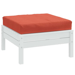 Square red melange polyester pallet cushion, 23.6x23.6x3.7 inches, on white frame.