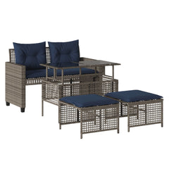 4 Piece Patio Sofa Set with Cushions Gray Poly Rattan Glass