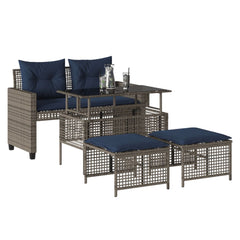 4 Piece Patio Sofa Set with Cushions Gray Poly Rattan Glass