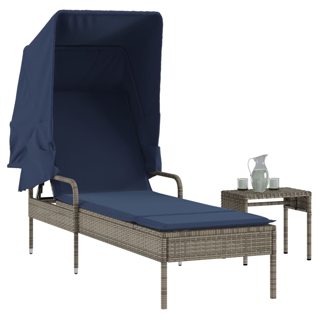Patio Sun Lounger Gray PE rattan, powder-coated steel, polyester