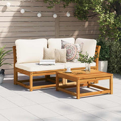 Garden Lounge Set Cream white Solid acacia wood, Polyester Medium