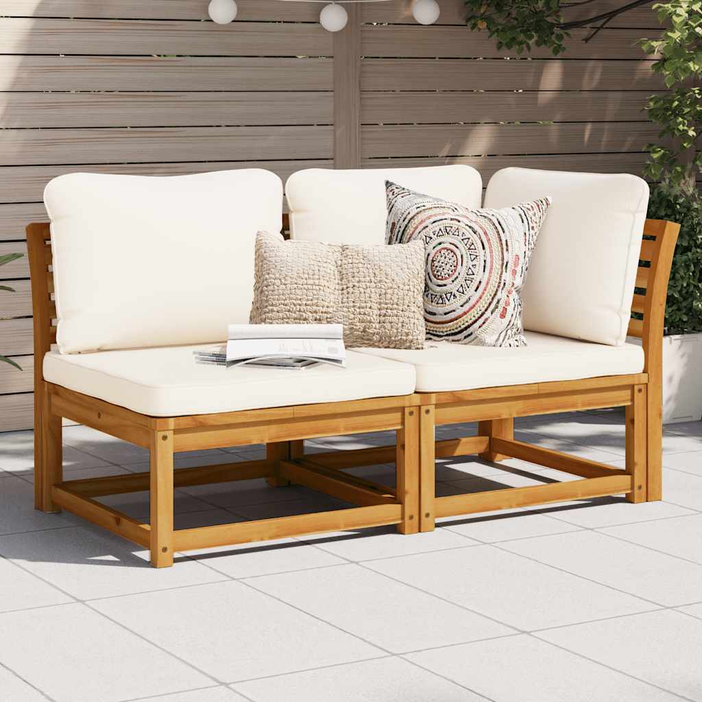 Garden Lounge Set Cream white Solid acacia wood, Polyester Medium