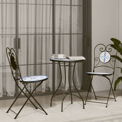 Bistro Chair Set of 2 Blue and white Powder-coated iron, ceramic