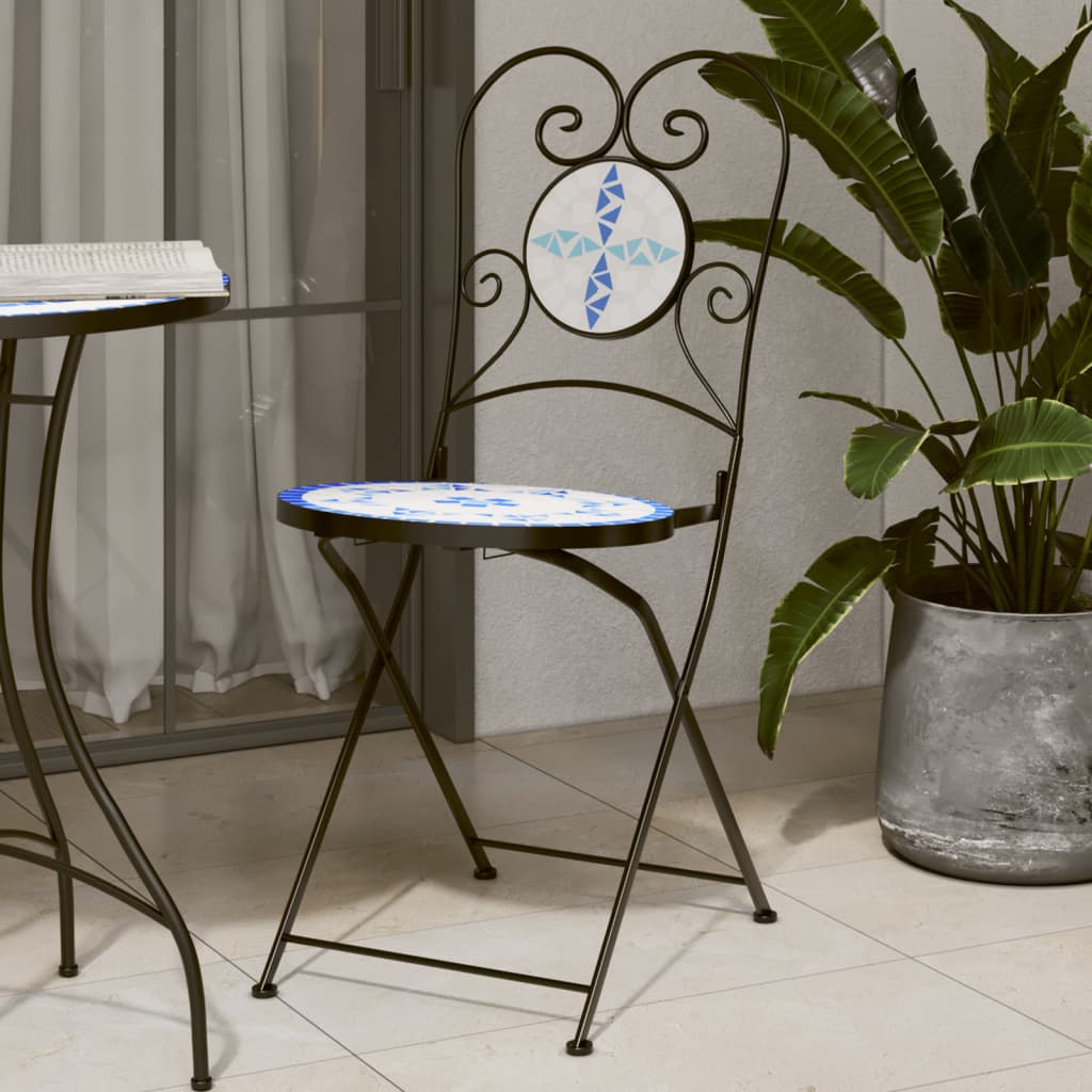 Bistro Chair Set of 2 Blue and white Powder-coated iron, ceramic