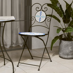 Bistro Chair Set of 2 Blue and white Powder-coated iron, ceramic