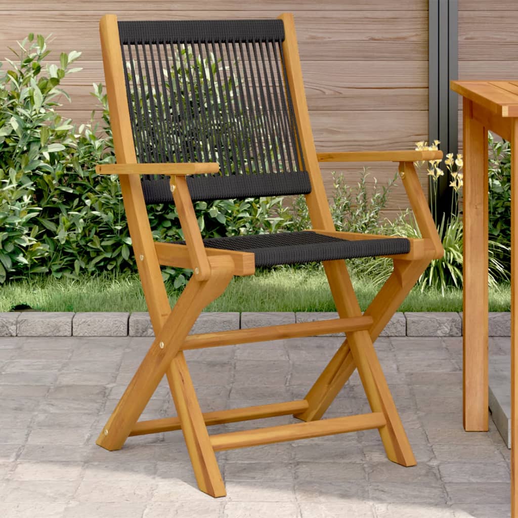 Garden Chair Set of 2 Black Solid acacia wood, Polypropylene