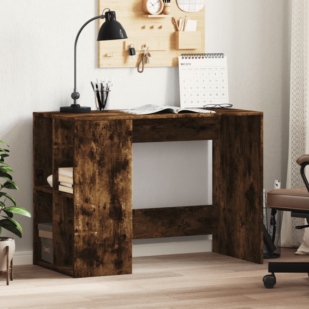 Desk Smoked Oak Engineered Wood Medium Desk Rectangular