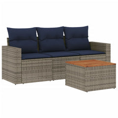 4 Piece Patio Sofa Set with Cushions Gray Poly Rattan