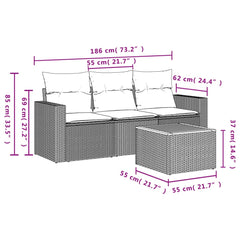 4 Piece Patio Sofa Set with Cushions Gray Poly Rattan