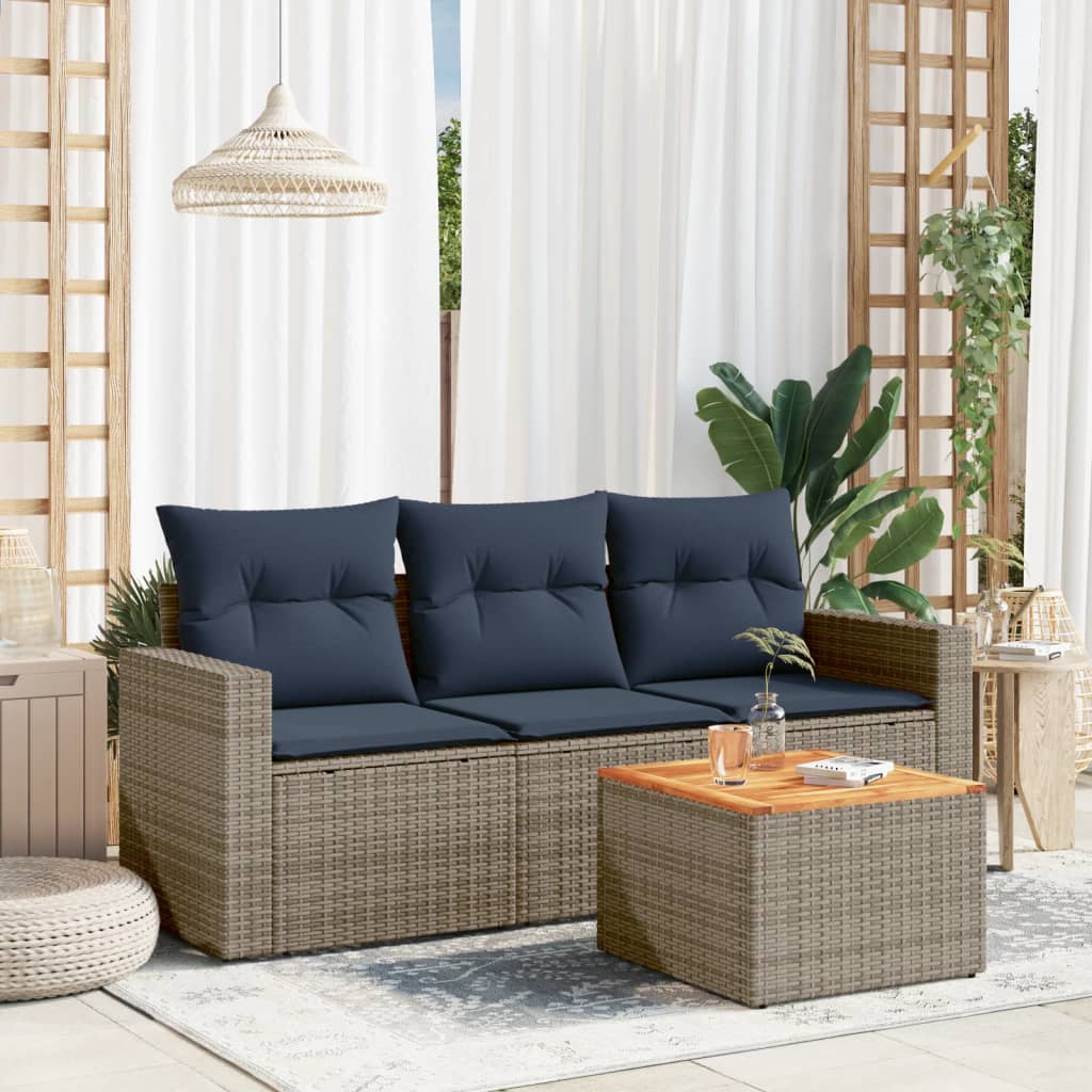 4 Piece Patio Sofa Set with Cushions Gray Poly Rattan