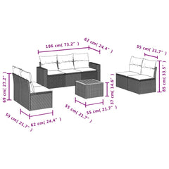 8 Piece Patio Sofa Set with Cushions Gray Poly Rattan