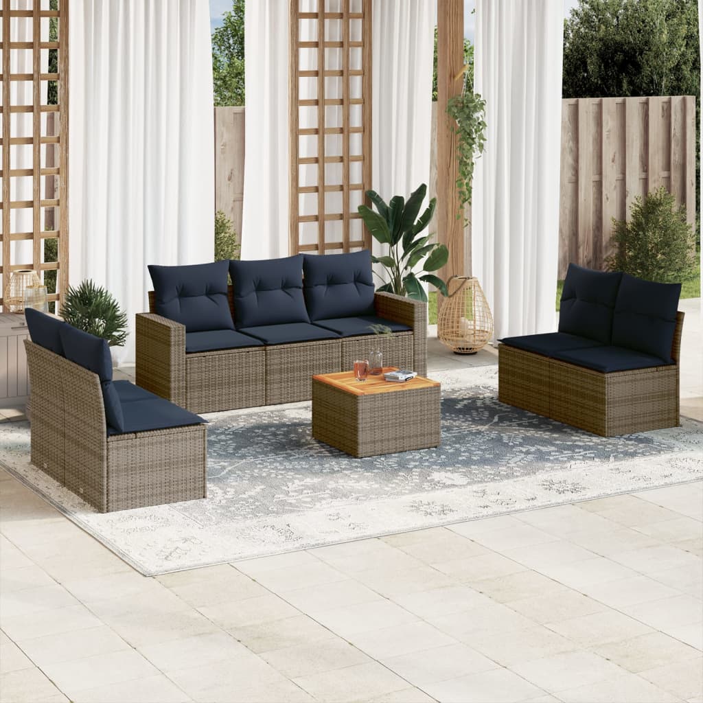8 Piece Patio Sofa Set with Cushions Gray Poly Rattan
