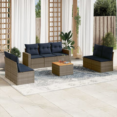 8 Piece Patio Sofa Set with Cushions Gray Poly Rattan
