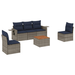 6 Piece Garden Sofa Set with Cushions Grey Poly Rattan
