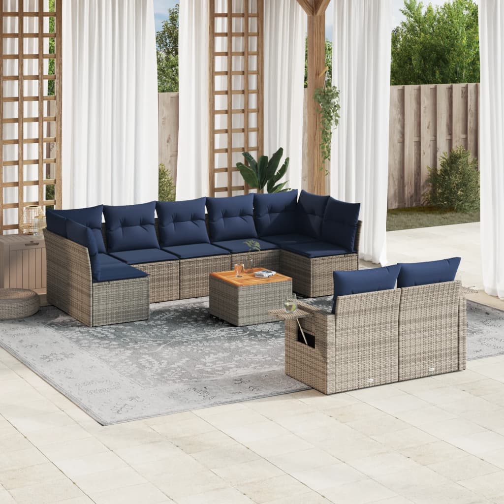 10 Piece Garden Sofa Set with Cushions Grey Poly Rattan