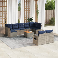 10 Piece Garden Sofa Set with Cushions Grey Poly Rattan