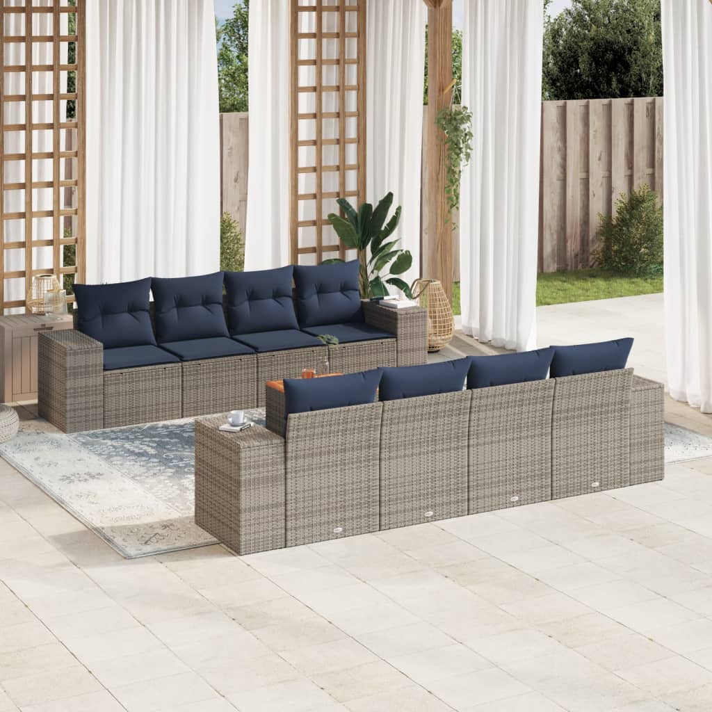 9 Piece Patio Sofa Set with Cushions Gray Poly Rattan