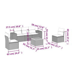 6 Piece Patio Sofa Set with Cushions Gray Poly Rattan