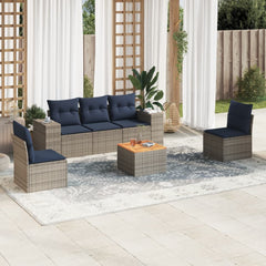 6 Piece Patio Sofa Set with Cushions Gray Poly Rattan