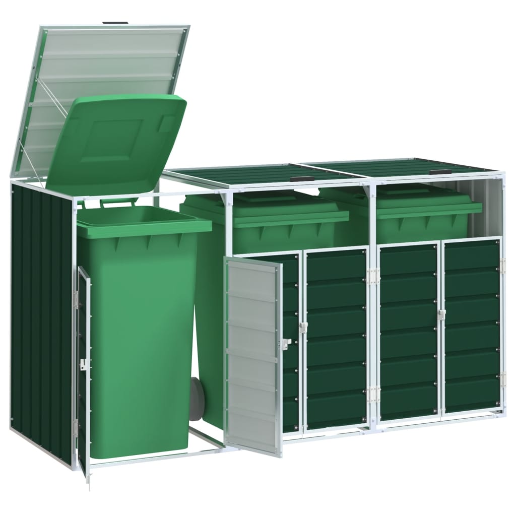 Wheelie Bin Storage for Triple Bins Green 85x31.9x45.3 Steel