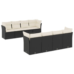 Garden Sofa Set Black PE Rattan, Powder-Coated Steel Large