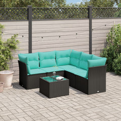 6 Piece Patio Sofa Set with Cushions Black Poly Rattan