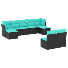 9 Piece Patio Sofa Set with Cushions Black Poly Rattan