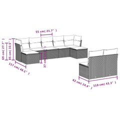 9 Piece Patio Sofa Set with Cushions Black Poly Rattan