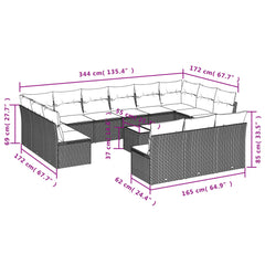 14 Piece Patio Sofa Set with Cushions Black Poly Rattan